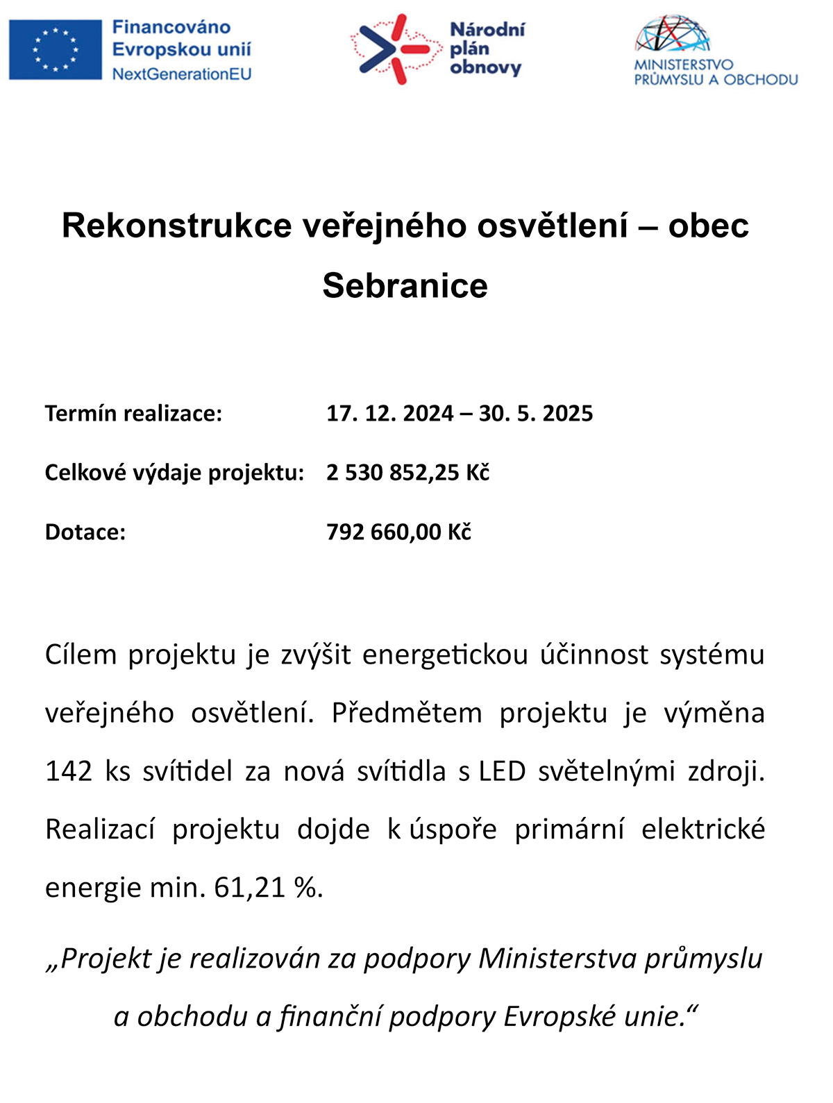 osvetleni Sebranice